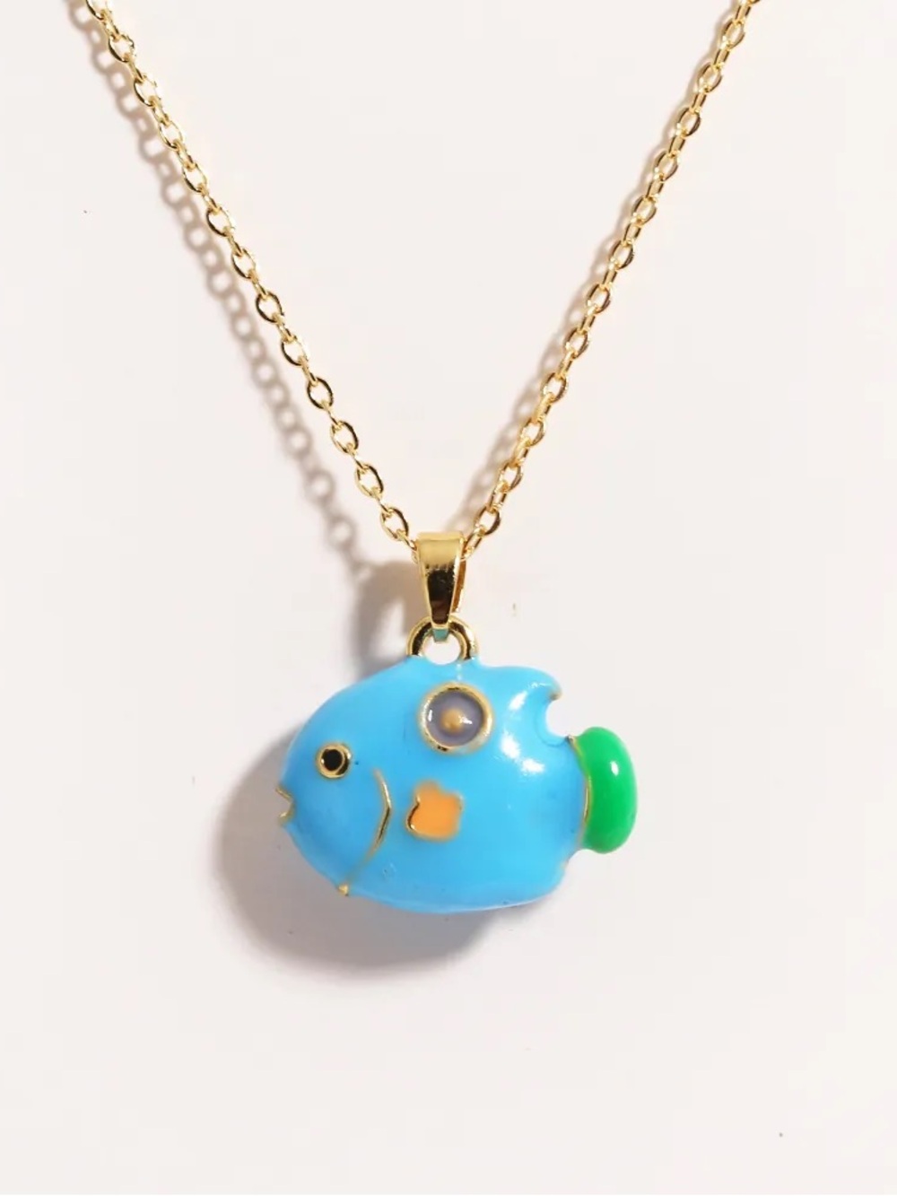 Blue Enamel Fish Pendant Necklace on Gold Plated Stainless Steel Chain New - Picture 3 of 3